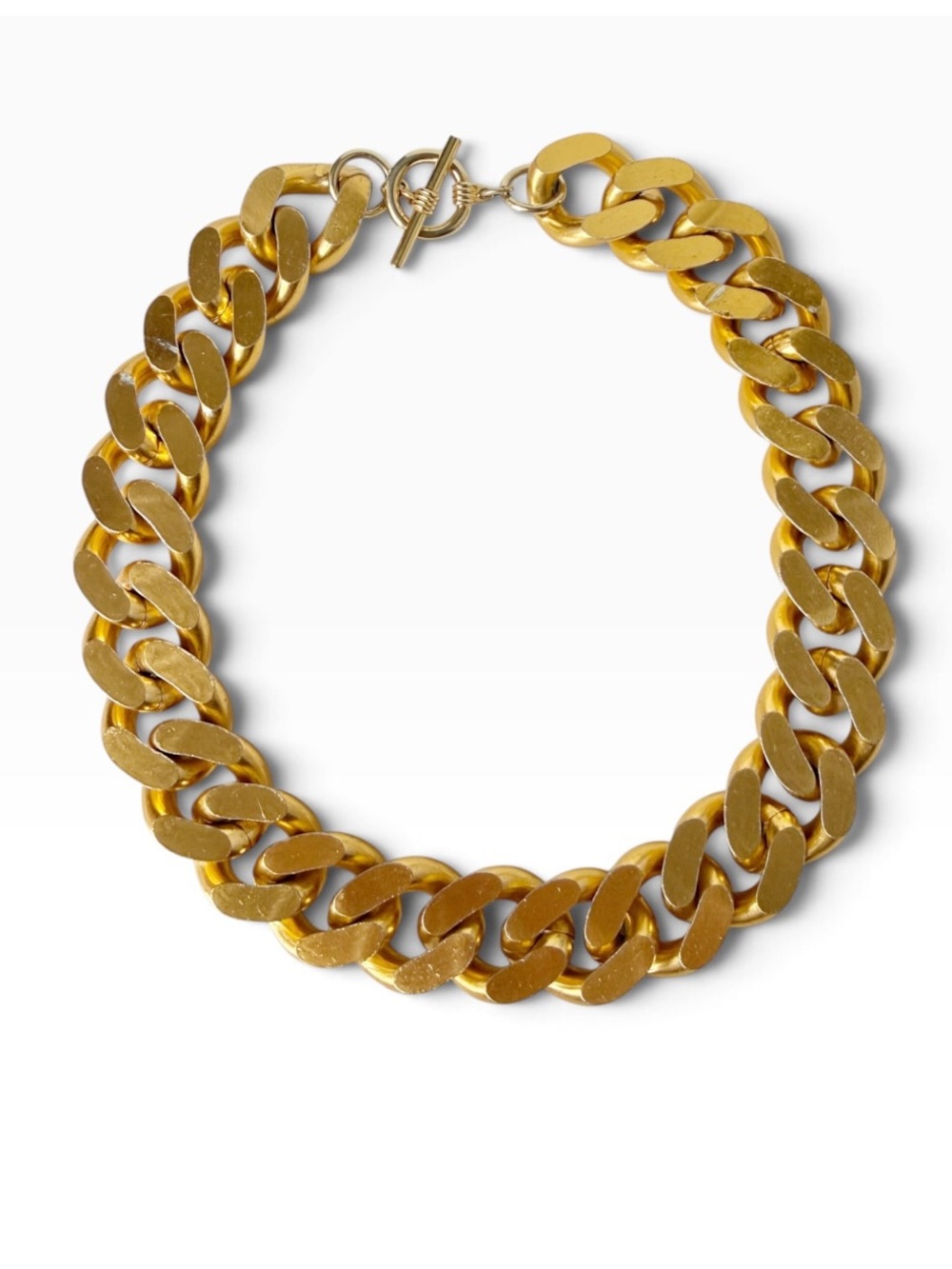 Vintage Anne Klein Chunky Curb Link Chain Necklace Lightweight Matte Goldtone